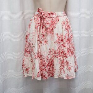 NWOT Coral & Cream Tropical Cotton Ruffle Skirt